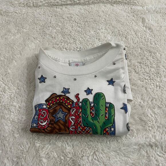 KWBL Tops - VTG 90's Cowgirl Western Graphic T-Shirt Embellished Made in USA Boho Indie